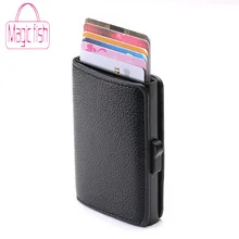 Magic Fish High-grade Alumina Card Holder Solid Color Automatic Pop-up RFID Anti-theft Bank Card Box Mini Business Card Case