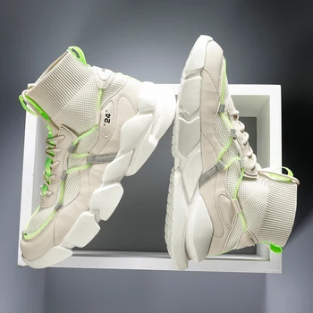 

Men Lightweight Running Shoes Breathable Knitted Jogging ShoesTrend Fashion Casual Shoes High Top Lace-up Comfortable Sneaker