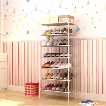 

Stainless Steel Multi-function Storage Rack Bedroom Living Room Shoe Cabinet Multilayer Non-woven Simple Shoe Storage Organizer