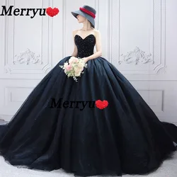 Luxury Black Wedding Dresses Top Beaded Tulle Shining Princess Wedding Dress Custom Made Puffy Formal Party Dress Robe De Mariee