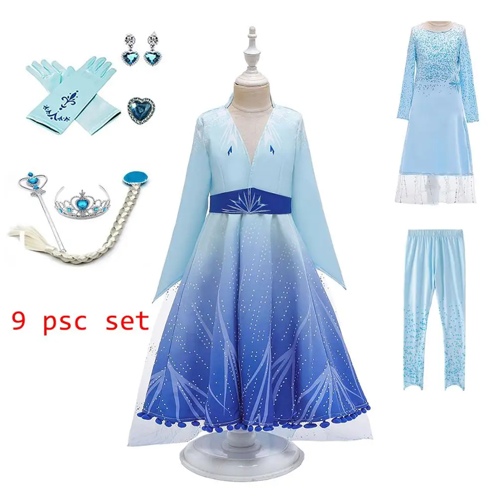 

2019 new Elsa 2 girl dress ice romance 2 Christmas set role playing Aisha birthday party blue evening dress