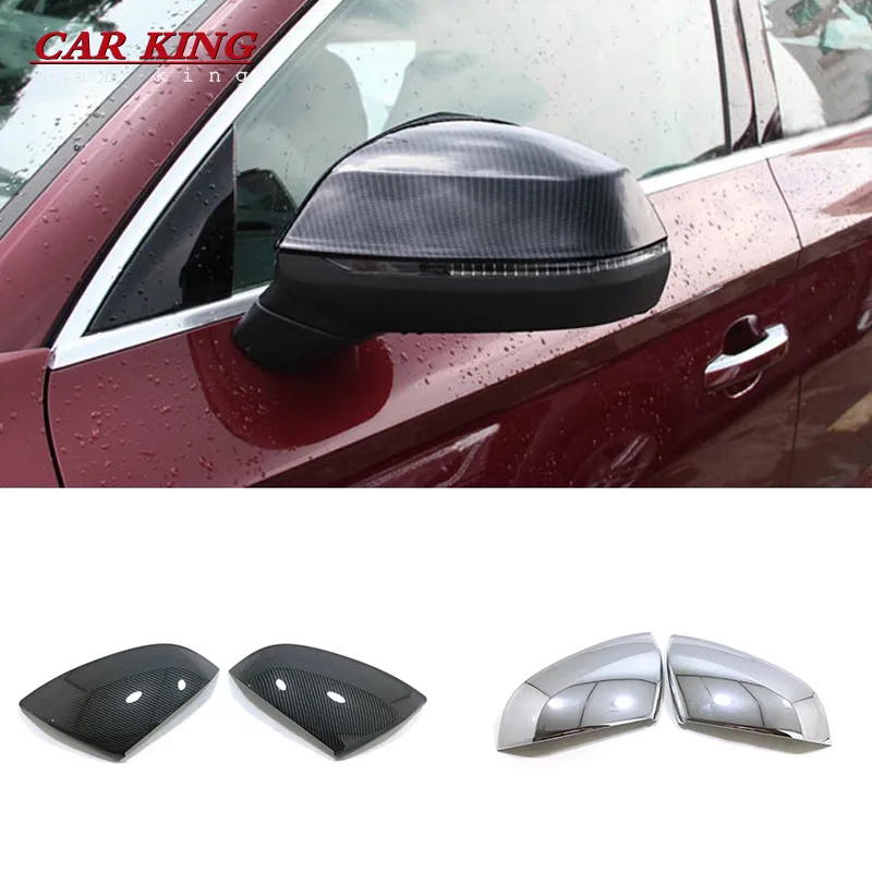 

For Audi Q7 2016 2017 2018 ABS Chrome/Carbon fiber Car Side Door Rearview Mirror Decorative Cover Trim With Turning Light 2pcs