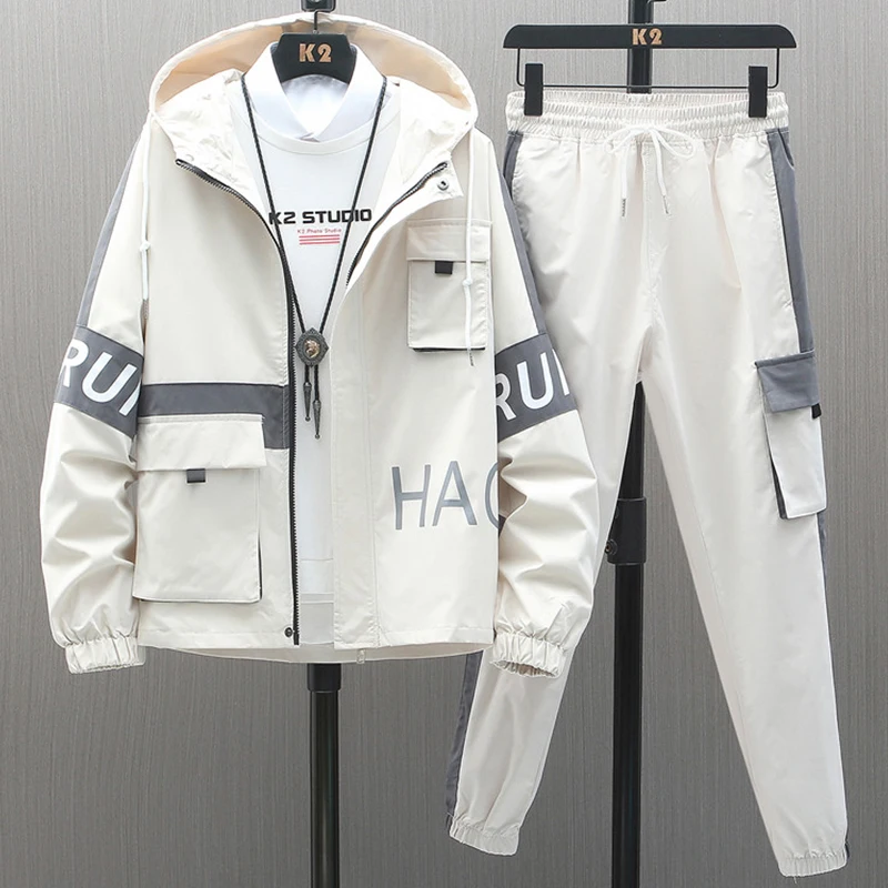 Men's Hooded Tracksuit 2021 Brand New Streetwear Patchwork Men's Sets 2 Piece Jacket+Pants Casual Sport Suit Plus Size 8XL 1