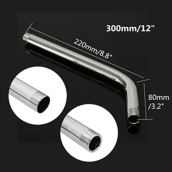 

New 30CM Stainless Steel Wall Mounted Shower Head Extension Pipe Bathroom Shower Arm Threaded Connection 1/2"-14 NPT