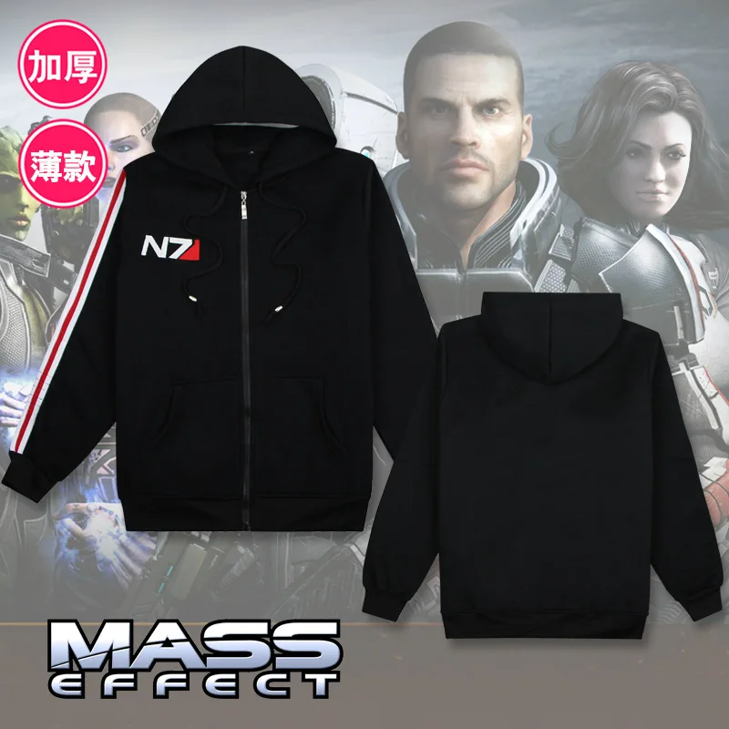 N7 Mass Effect сопутствующие товары Толстовка Зимняя с длинным рукавом плюс бархат пальто с капюшоном игра Стиль Знаменитостей одежда для мужчин и женщин