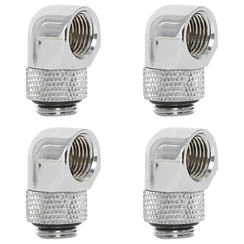 

4 PCS Nickel-Plated Brass Silver Chrome G 1/4 Inch Male to Female 90 Degree Rotary Fitting Adapter for PC Water Cooling