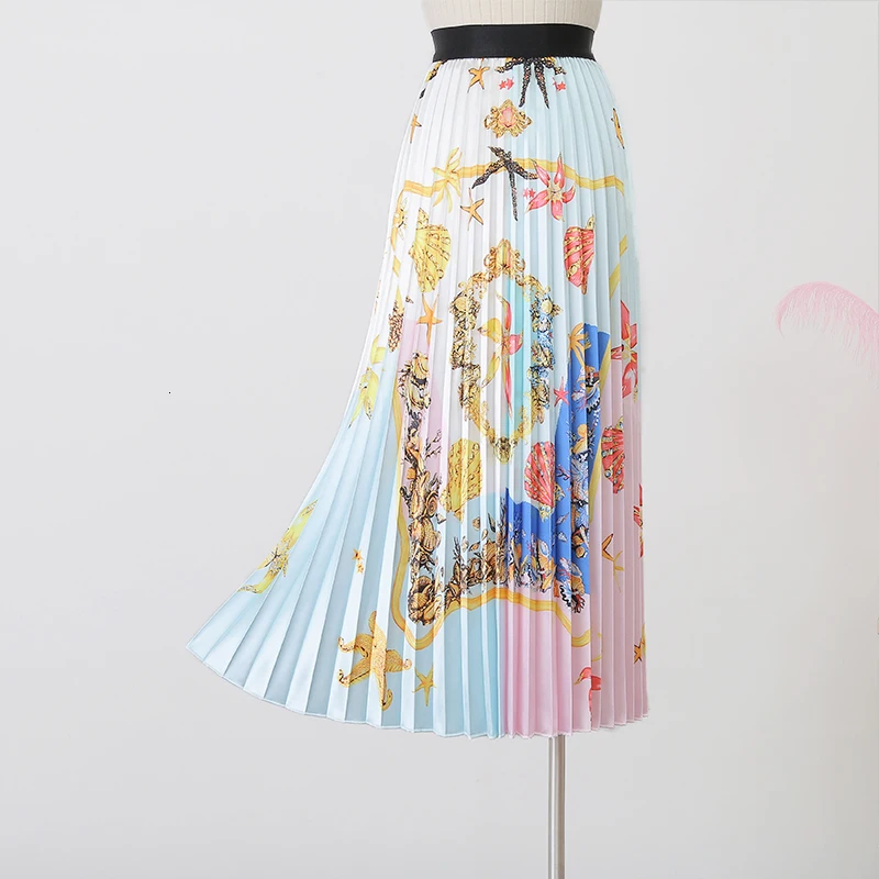 Осень и зима подводный мир Морская звезда принт Высокая талия плиссированная юбка