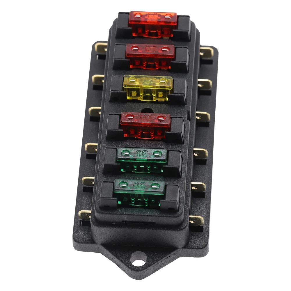 1pcs 6 Way Fuse Box DC 12V 24V 40A Circuit Car Trailer Auto Blade Fuse Box Block Holder ATC ATO Holder with 6 Fuses