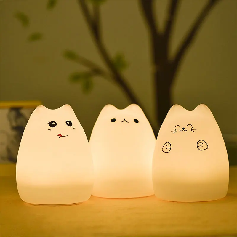 

LED Cartoon Colorful Night Light Creative USB Charging Animal Silicone Lamp Cute Cat Touch Night Light Birthday Children Gifts
