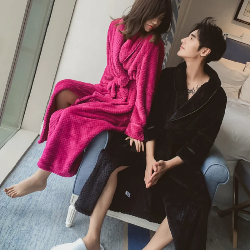 

Fashion Women Sleepwear Robe Winter Couple Flannel Bathrobe Thickened Long Men's Coral Fleece Pajamas Home Cloth Newest
