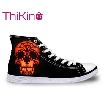 

Thikin High Top Canvas Shoes for Men Halloween Skull Sneakers for Teens Lace-up Flat shoes for male Breathable vulcanized shoes