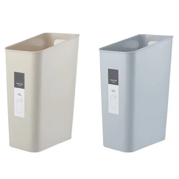 

2Pcs European Trash Can Kitchen Bathroom Dustbin Waste Bin Rectangle Garbage Bucket Without Lid - Blue & Beige