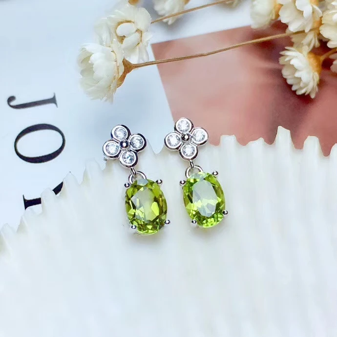 

Sale Exquisite Simple Flower S925 Silver Natural Red Garnet /Peridot/Topaz Drop Earrings Daily Wear Attractive Women Gift