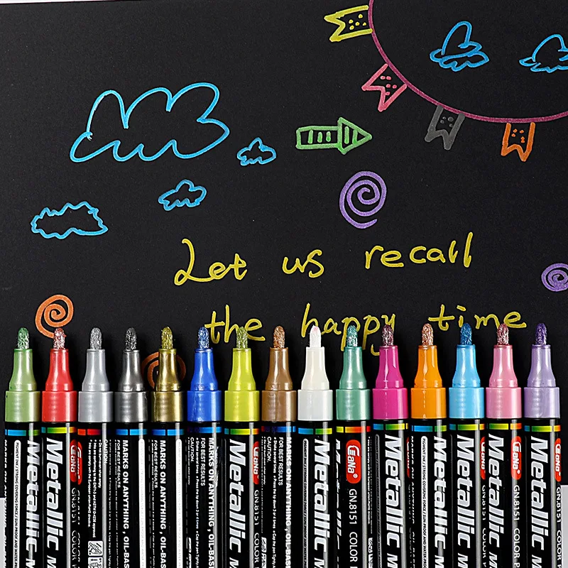 

GN Wide-8151 Color Metal Mark Pen Water-Based Black Paint Highlighters DIY Album Signature 15 Color