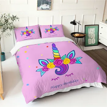 

Queen Size Comforter Bed Sheets Cartoon Unicorn 3d Printed Duvet Cover Set Home Textiles with Pillowcases Bed Linens