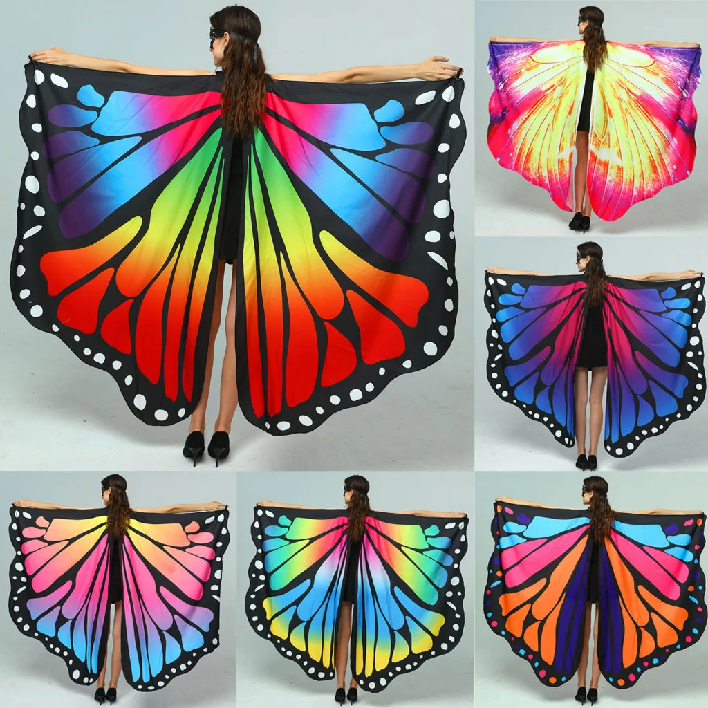 Радужный Цвет 3D Косплей бабочка крыло шаль полые длинные шарфы большая леди для женщин накидка костюм аксессуар шарф szalik damski# BA
