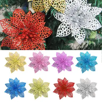 15cm Simulation Christmas Wedding Fake Flower Gift Decoration Hollow Red Christmas Flower Plastic Sticky Powder Artificial Flowe