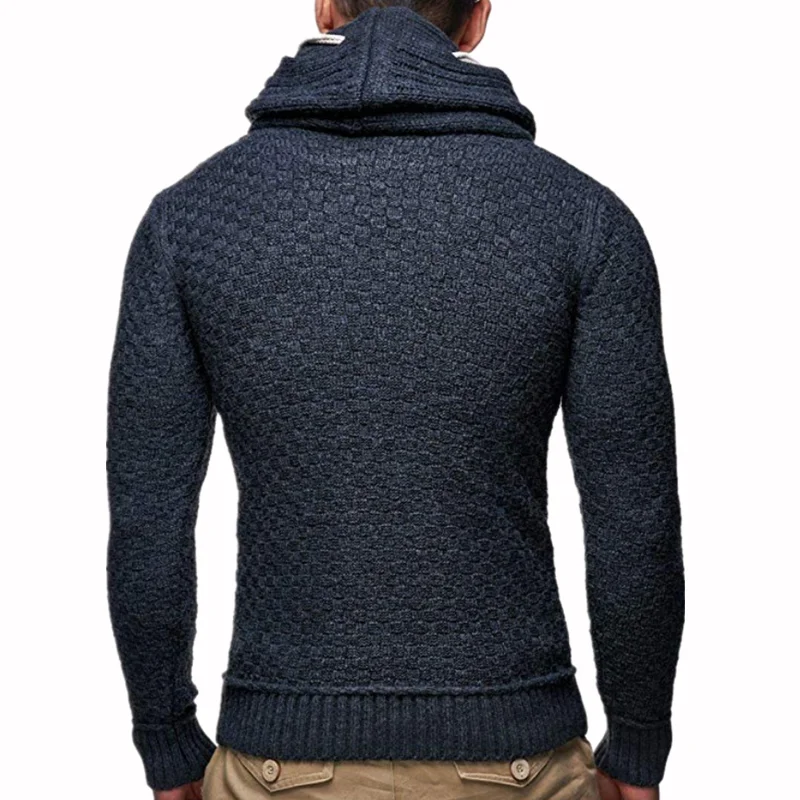 Мужской свитер с высоким воротом, модный вязаный свитер с воротником-стойкой