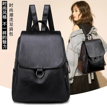 

New women's backpack, black bag for teenagers, stylish waterproof leather backpack, travel shoulder bag