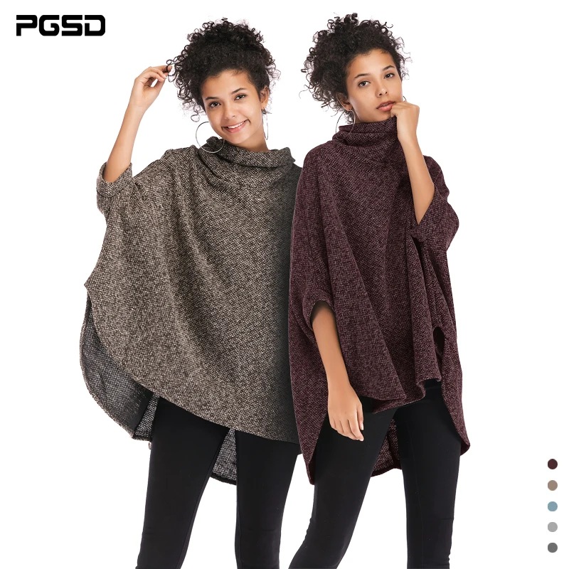 

PGSD Autumn winter Irregular knitted women sweater Cloak Pullover loose Turtleneck Bat Sleeve Warm soft Casual clothes female