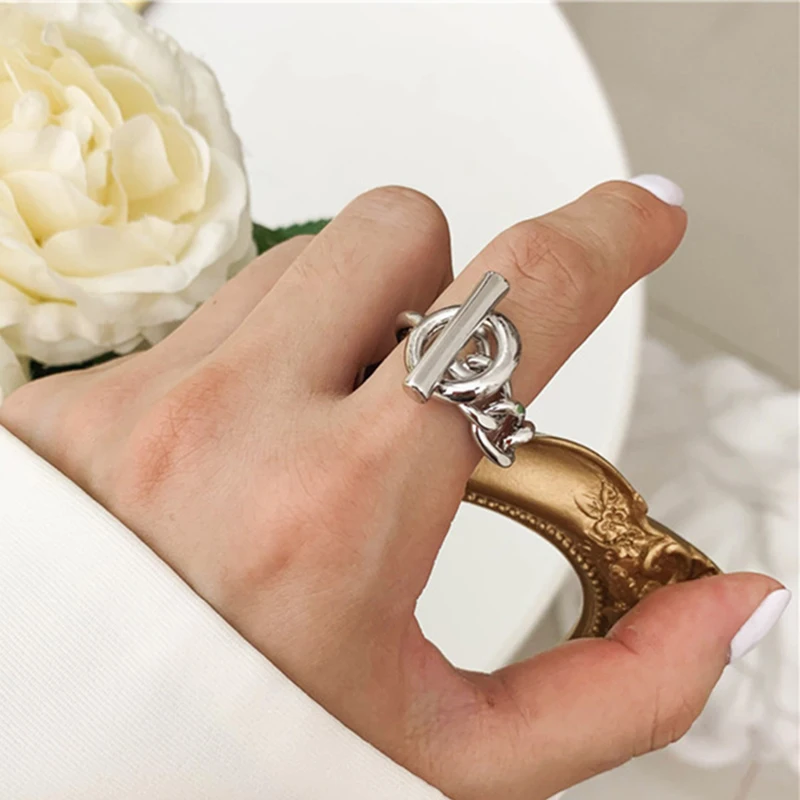 Peri'sBox, выдолбленная застежка, скрученные кольца, серебряная цепочка, круглый стержень, геометрические кольца для женщин, минималистское кольцо, ювелирное изделие
