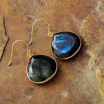 Gems Stone Drop Earrings Gold Tone Labradorite Dangle Earring Jewelry A+++++ Wholesale