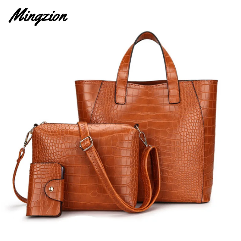 

Mingzion Set 3 Pcs Women Crossbody Bag 2019 Casual Soft Leather Totes Serpentine Print Lady Shoulder Messenger Bags Bolsa