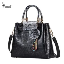 FUNMARDI Luxury Brand Handbag Women Alligator Patchwork Shoulder Bag Crossbody New PU Women Bag Trunk Tote Bag Hairball WLHB2025