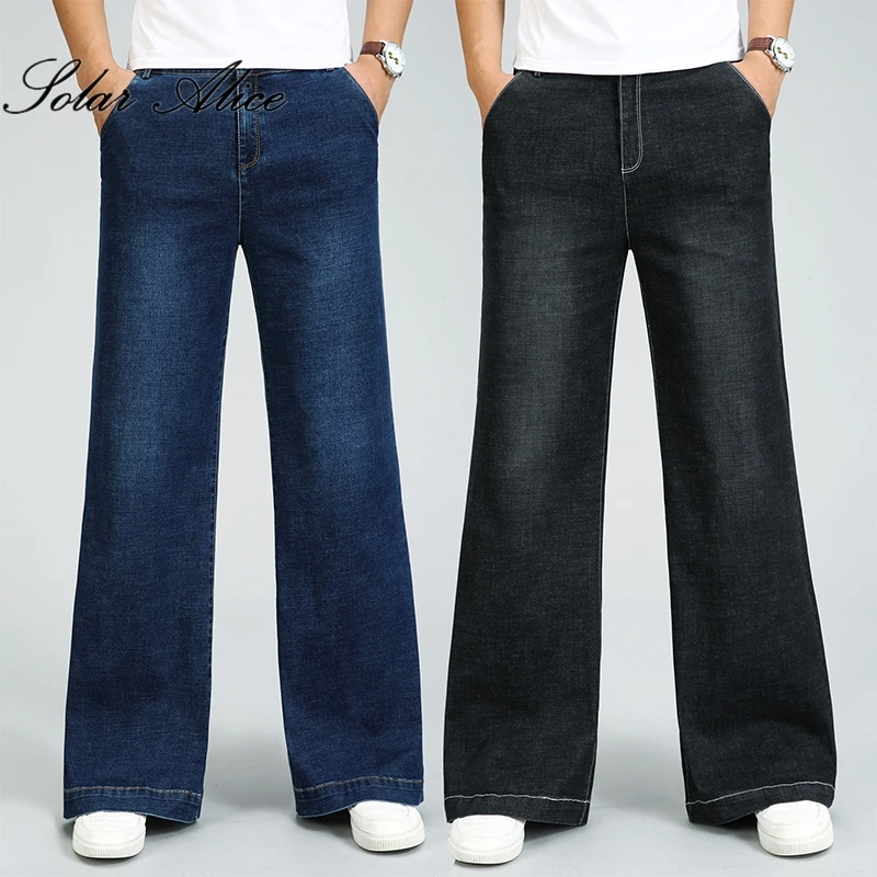 2023 Men's Four Seasons New Mid-Waist Big Straight Jeans Loose Stretch Micro-flared Casual Pants 3