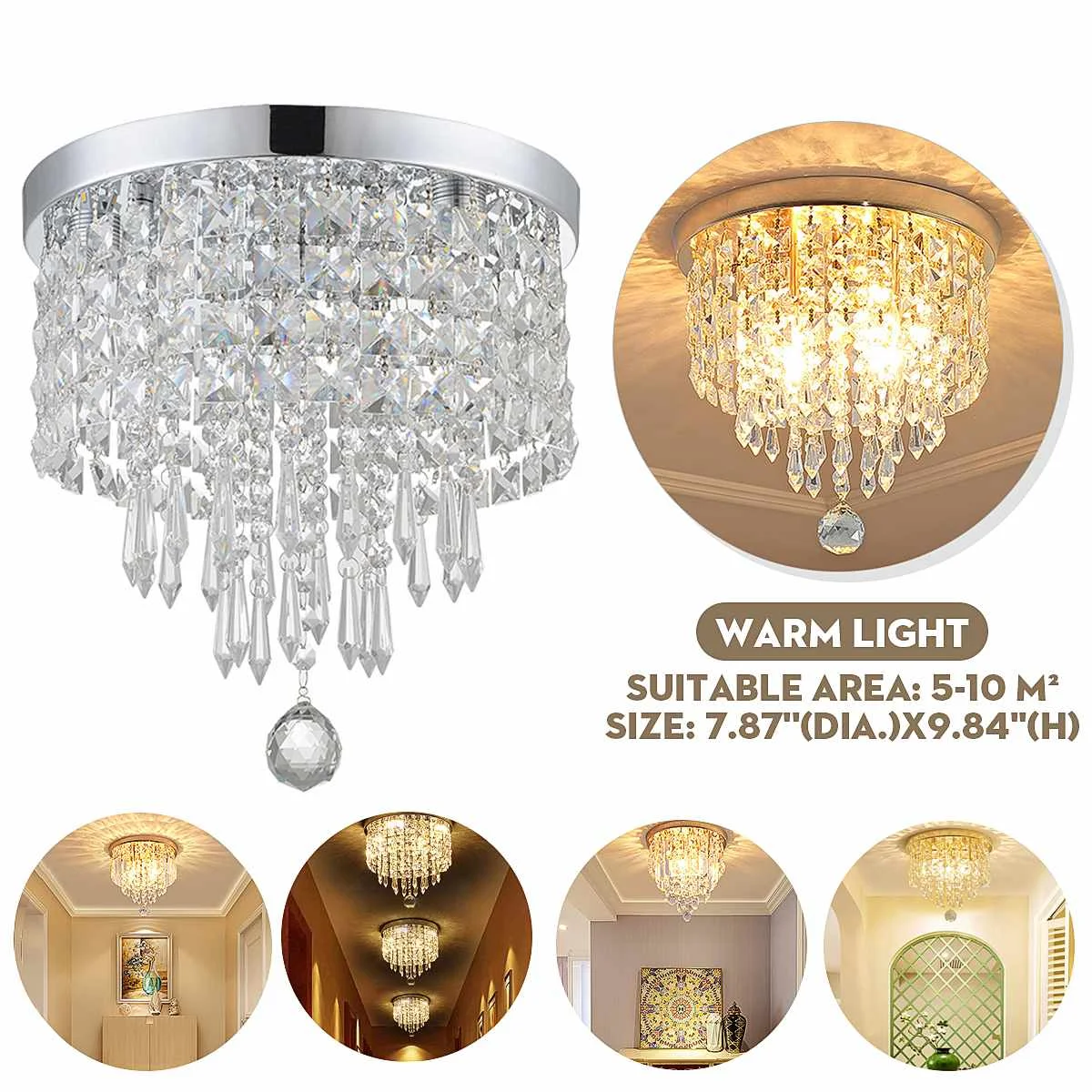 

LED Elegant Chandelier Crystal Lamp Light Ceiling Flush Mount Fixture Home Living Room Bedroom Decoration
