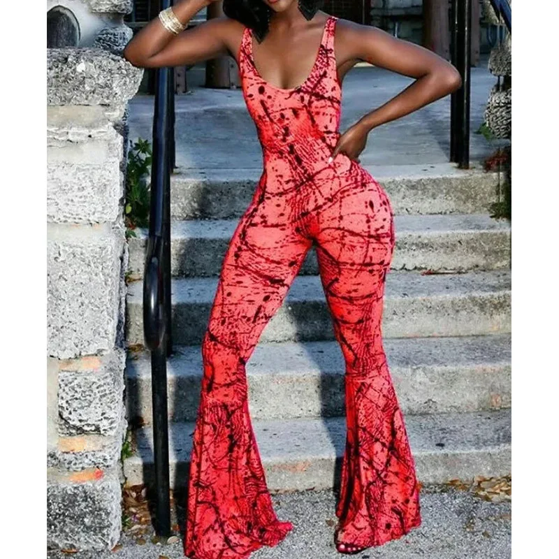 ChocoMist Jumpsuits Fashion Sexy Bell-bottomed Pants Women Jumpsu CY8257