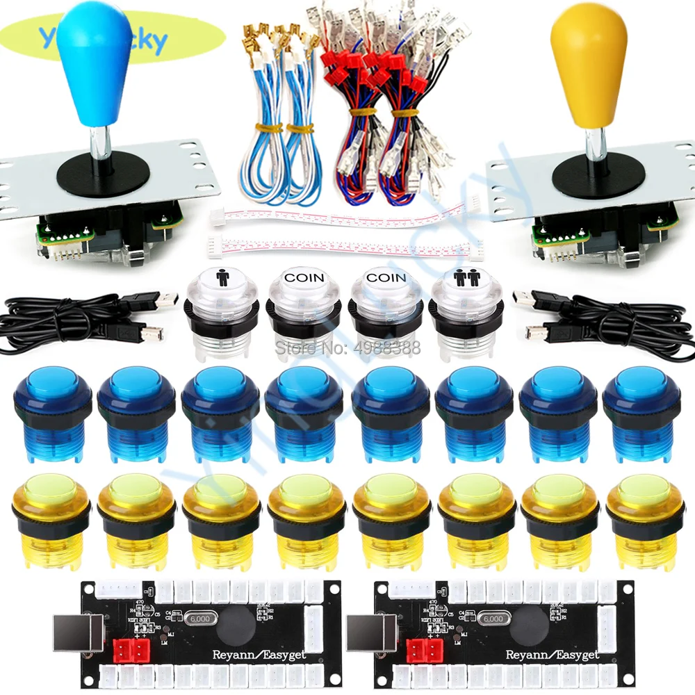 Arcade Joystick Game Parts DIY Encoder USB Oval Joystick 20 LED push buttons 1P 2P button with cable kit，for Arcade Video Games 
