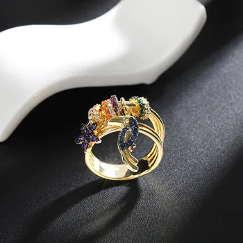 

Bohemian New Flower Ring Palm Tree Fun Personality Toucan Multi-Ring Smart Ring Multi-Layer Ring Bird Ring Jewelry