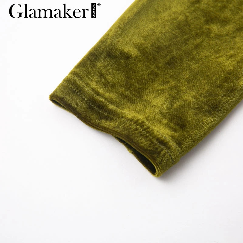Glamaker, зеленое Бархатное облегающее мини-платье с глубоким v-образным вырезом и длинным рукавом, женское сексуальное Клубное платье, зимнее Плиссированное элегантное вечернее платье в стиле ретро