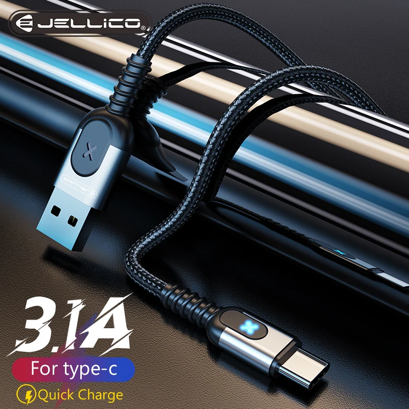Jellico usb tipo c cabo para samsung s21 s10 3a carregamento rápido usb tipo-c carregador cabo de dados para redmi nota 8 pro USB-C cabo de cabo