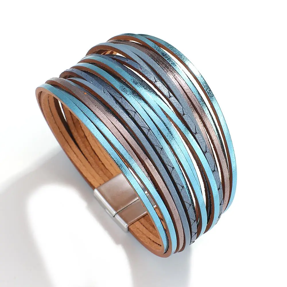 Boho Thin Strip Multilayer Leather Bracelets for Women Men Fashion Multicolor Shred Wrap Bracelet Simple Unisex Jewelry Leather Bracelet