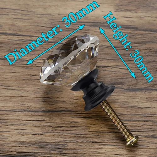 KAK 30mm Diamond Shape Design Crystal Glass Knobs Cupboard Pulls Drawer Knobs Kitchen Cabinet Handles Furniture Handle Hardware 30mm Black Base