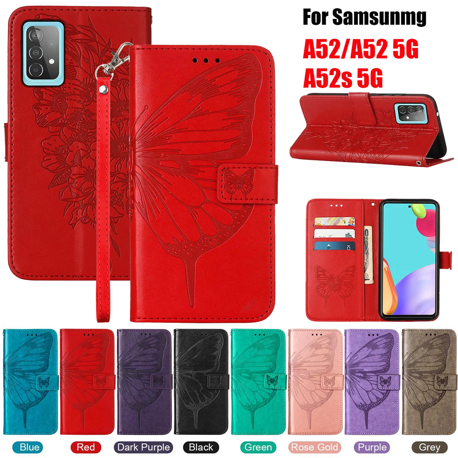 Leather Cover for Samsung Galaxy A52s 5G A52 4G Case Wallet Card Holder Stand With Strap
