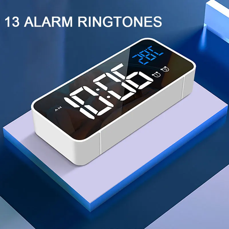 Multifunction LED Mirror Alarm Clock Sound Activated Clock Rechargeable