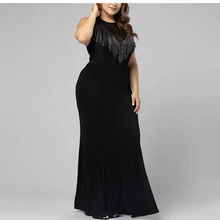 Best Offers MD African Women Black Dress Plus Size Tassel Maxi Dresses Wedding Evening Skinny Dress Fashion Female Clothes