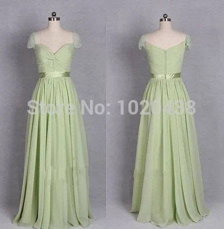 Cheap chiffon long Sexy sweetheart cap sleeves beautiful beaded party prom gown custom made A-line bridesmaid dresses
