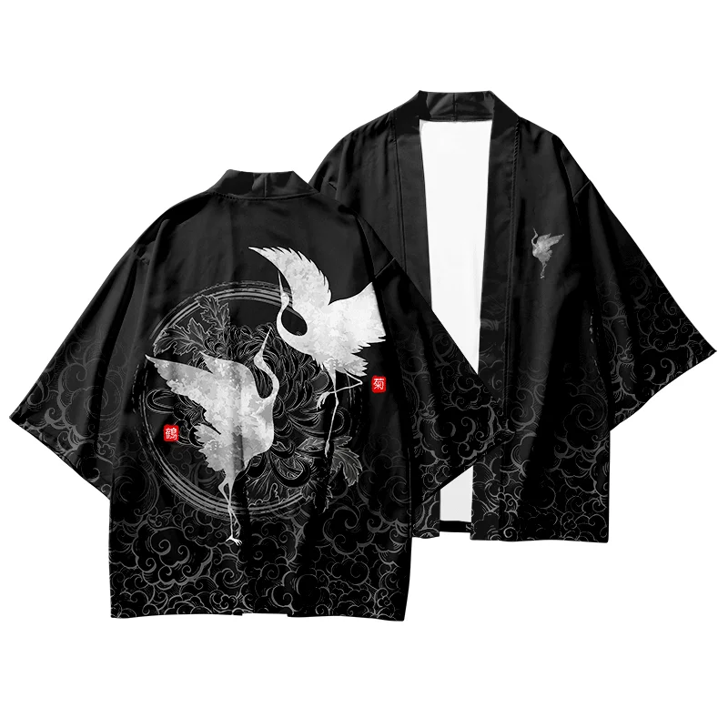 

Samurai Crane Japanese Style Kimono Haori Men Women Cardigan Chinese Dragon Traditional Japanese Clothing Asian Clothes