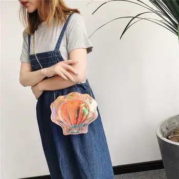 

Ladies PVC Laser Mini Crossbody Bag Purse Women Shell Shape Fashion Shoulder Bag for Holidays Travelling Shopping Ornament
