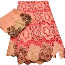 Peach Color Soft African Lace Fabric Swiss Cotton Set In Switzerland Atiku Fabric with embroidering