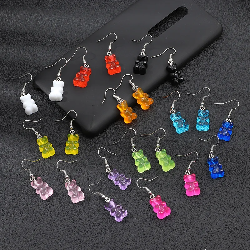 Originality Statement Minimalist Dangle Earring Jelly Polychromatic Bear Drop Earrings Fashion Stud Earings for Women | Украшения и