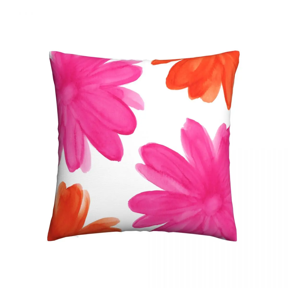 

Ярко-розовый с оранжевыми акварельными цветами, квадратная подушка, чехол из полиэстера, Декоративная Подушка на молнии, чехол для кровати, наволочка