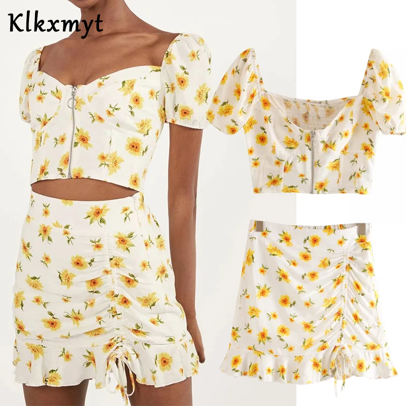 Klkxmyt ins модная блузка с цветочным принтом V образным вырезом женская мини юбка