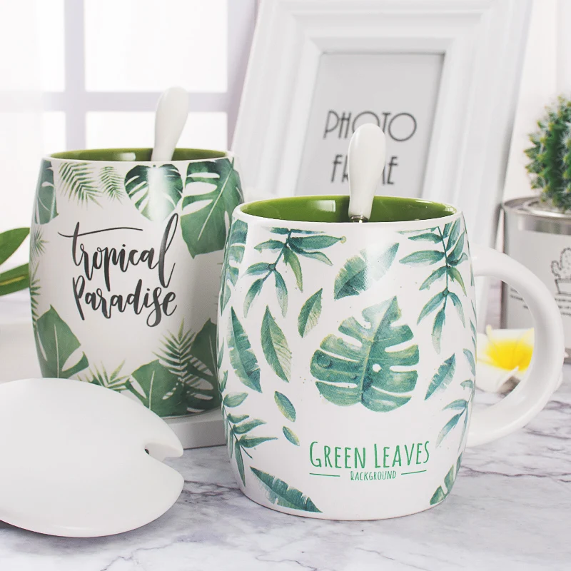 Best Large capacity creative trend ceramic cup mug with lid spoon personality Nordic simple household water cup best gift coffee cup