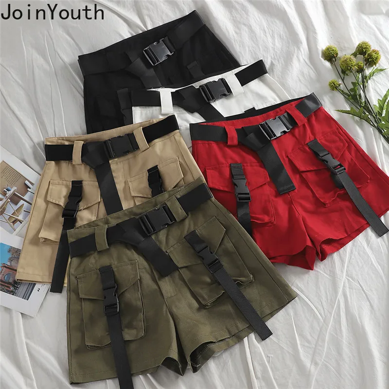 Шорты карго JoinYouth J655 женские с завышенной талией однотонные универсальные модные