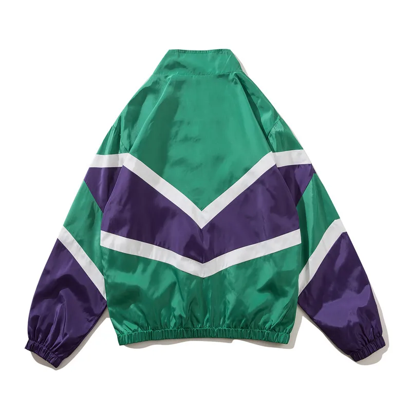 Ветровка с цветными блоками, женская уличная куртка в стиле хип-хоп, Лоскутная куртка с капюшоном, пальто на молнии, спортивная куртка